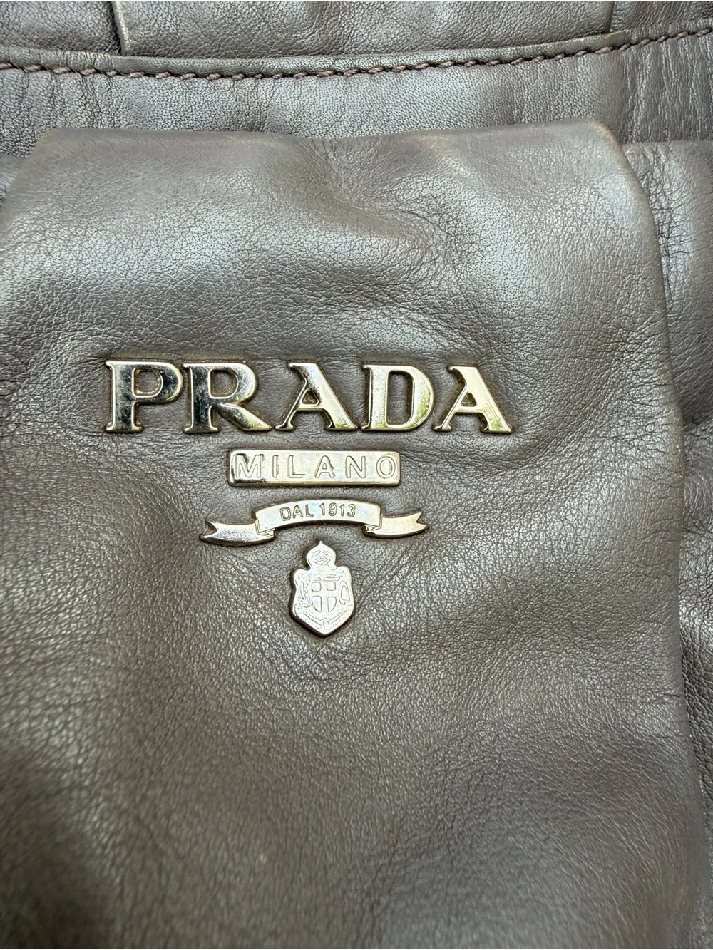 Prada pleated leather tote clay grey